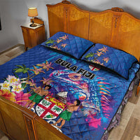 Fiji Bula Quilt Bed Set Tropical Plants with Palm Tree and Iguana Colorful