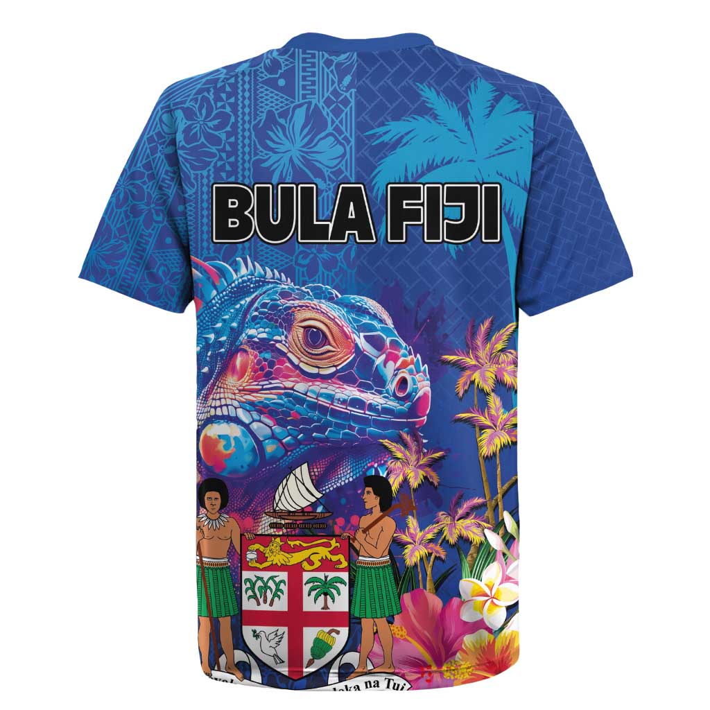 Fiji Bula Rugby Jersey Tropical Plants with Palm Tree and Iguana Colorful