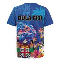 Fiji Bula Rugby Jersey Tropical Plants with Palm Tree and Iguana Colorful
