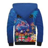 Fiji Bula Sherpa Hoodie Tropical Plants with Palm Tree and Iguana Colorful