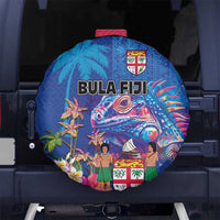 Fiji Bula Spare Tire Cover Tropical Plants with Palm Tree and Iguana Colorful