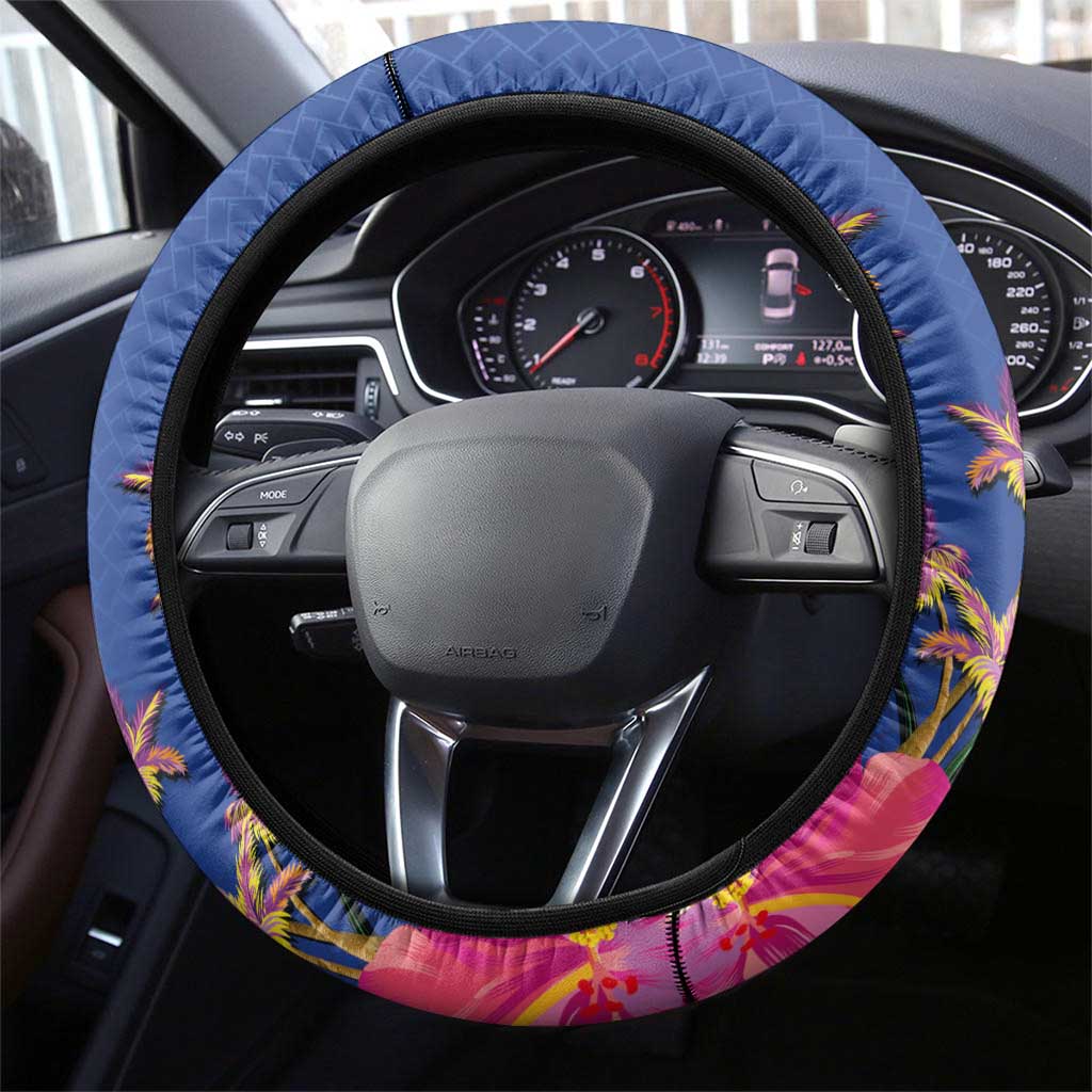 Fiji Bula Steering Wheel Cover Tropical Plants with Palm Tree and Iguana Colorful