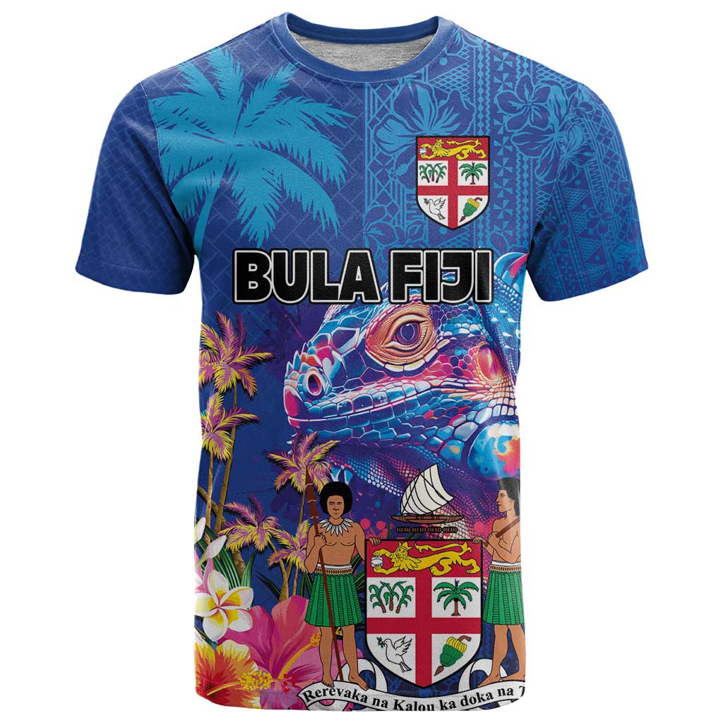 Fiji Bula T Shirt Tropical Plants with Palm Tree and Iguana Colorful