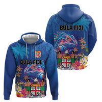 Fiji Bula Zip Hoodie Tropical Plants with Palm Tree and Iguana Colorful