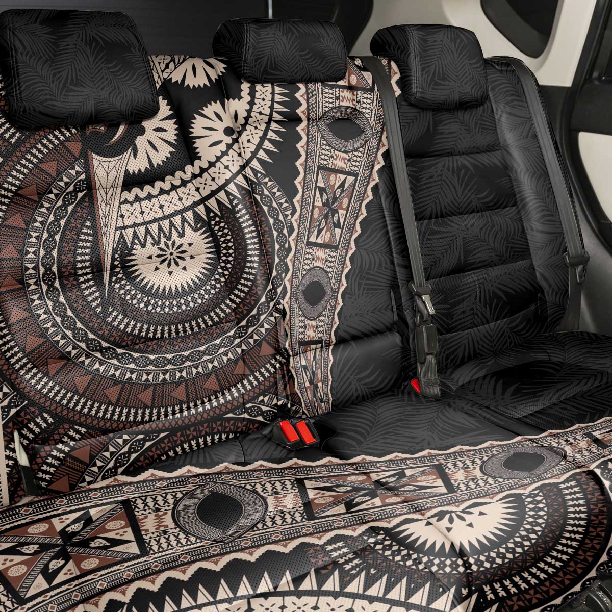 Fiji Traditional Masi Back Car Seat Cover Tapa Art Palm Leaves Pattern