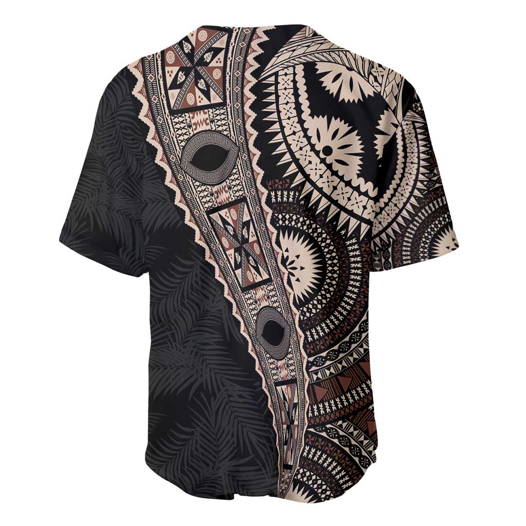 Fiji Traditional Masi Baseball Jersey Tapa Art Palm Leaves Pattern