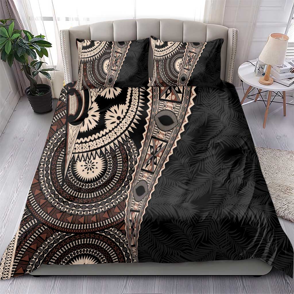 Fiji Traditional Masi Bedding Set Tapa Art Palm Leaves Pattern