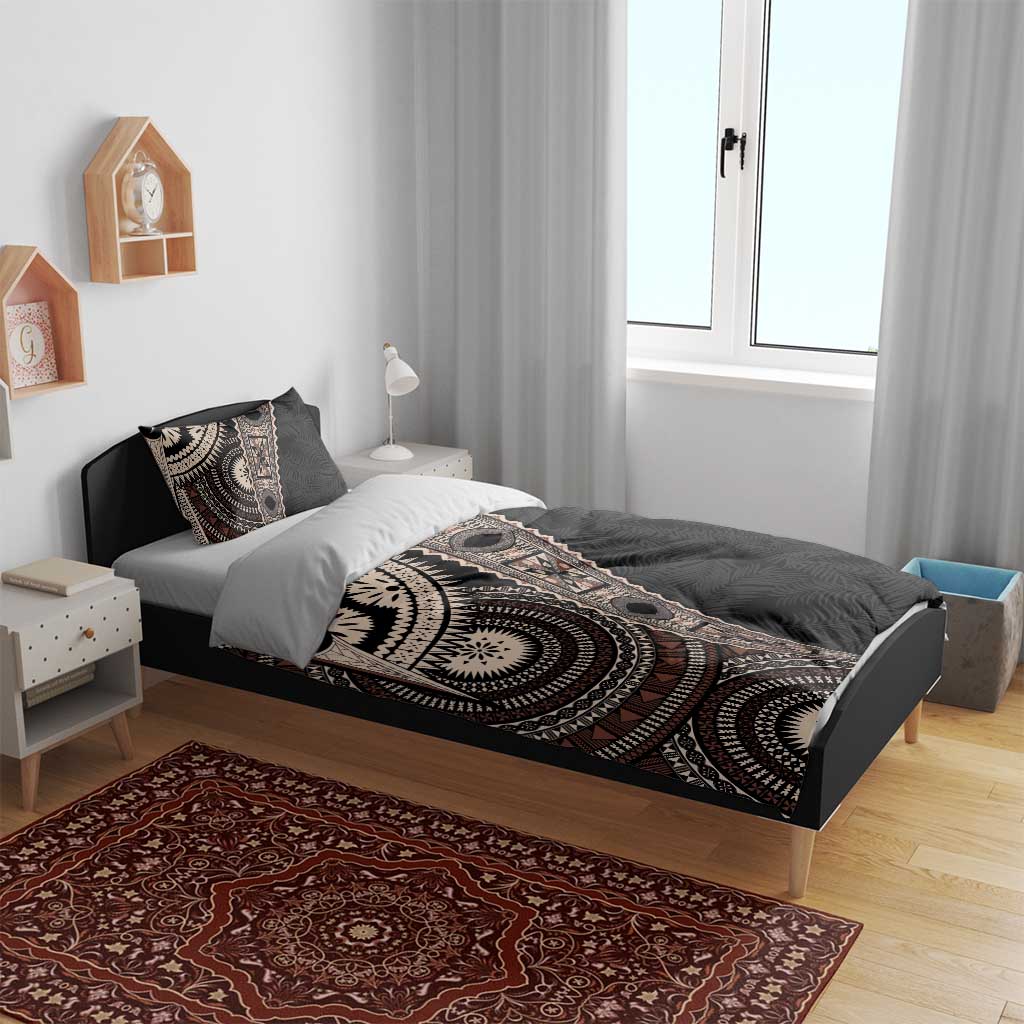 Fiji Traditional Masi Bedding Set Tapa Art Palm Leaves Pattern