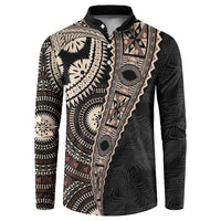 Fiji Traditional Masi Button Sweatshirt Tapa Art Palm Leaves Pattern