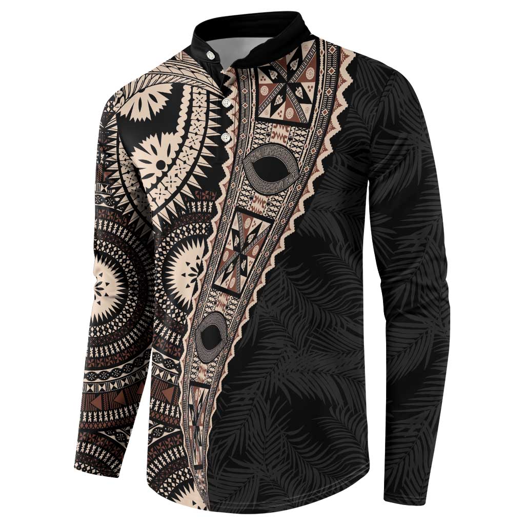Fiji Traditional Masi Button Sweatshirt Tapa Art Palm Leaves Pattern