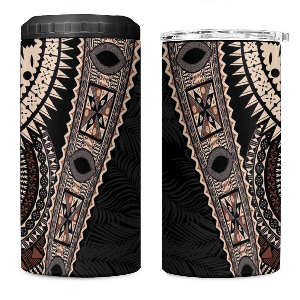 Fiji Traditional Masi 4 in 1 Can Cooler Tumbler Tapa Art Palm Leaves Pattern