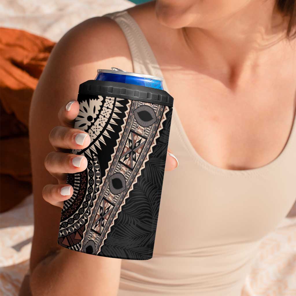 Fiji Traditional Masi 4 in 1 Can Cooler Tumbler Tapa Art Palm Leaves Pattern