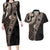 Fiji Traditional Masi Couples Matching Long Sleeve Bodycon Dress and Hawaiian Shirt Tapa Art Palm Leaves Pattern