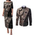 Fiji Traditional Masi Couples Matching Puletasi and Long Sleeve Button Shirt Tapa Art Palm Leaves Pattern