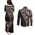 Fiji Traditional Masi Couples Matching Puletasi and Long Sleeve Button Shirt Tapa Art Palm Leaves Pattern