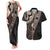 Fiji Traditional Masi Couples Matching Tank Maxi Dress and Hawaiian Shirt Tapa Art Palm Leaves Pattern