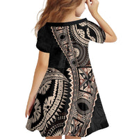 Fiji Traditional Masi Family Matching Long Sleeve Bodycon Dress and Hawaiian Shirt Tapa Art Palm Leaves Pattern