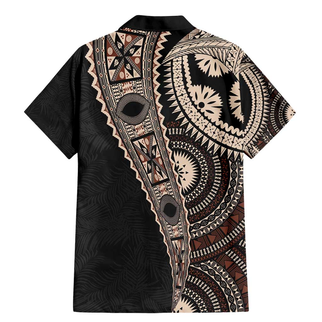 Fiji Traditional Masi Family Matching Mermaid Dress and Hawaiian Shirt Tapa Art Palm Leaves Pattern