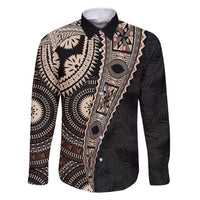 Fiji Traditional Masi Family Matching Off Shoulder Short Dress and Hawaiian Shirt Tapa Art Palm Leaves Pattern