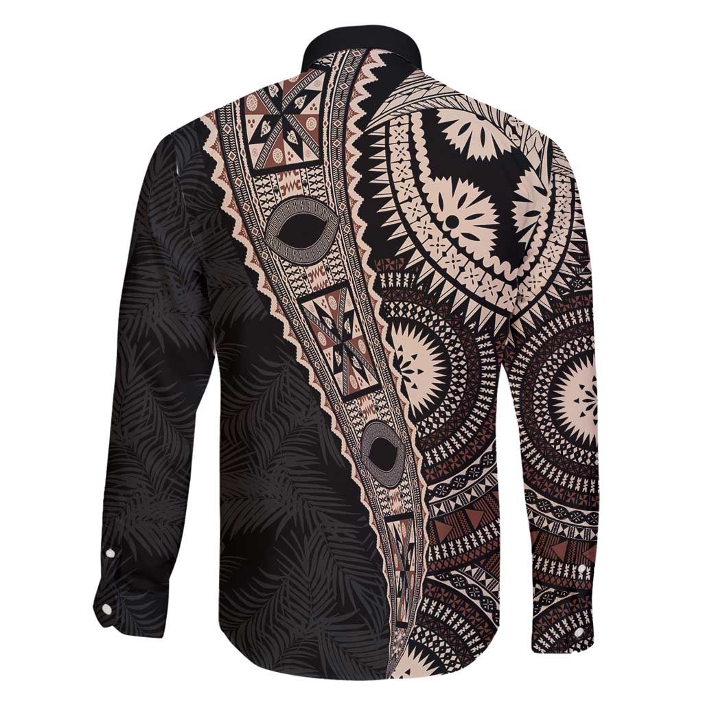 Fiji Traditional Masi Family Matching Off Shoulder Short Dress and Hawaiian Shirt Tapa Art Palm Leaves Pattern