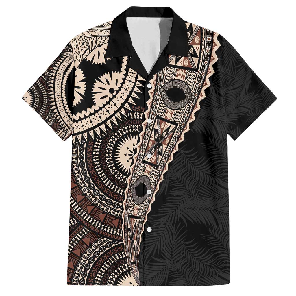 Fiji Traditional Masi Family Matching Puletasi and Hawaiian Shirt Tapa Art Palm Leaves Pattern