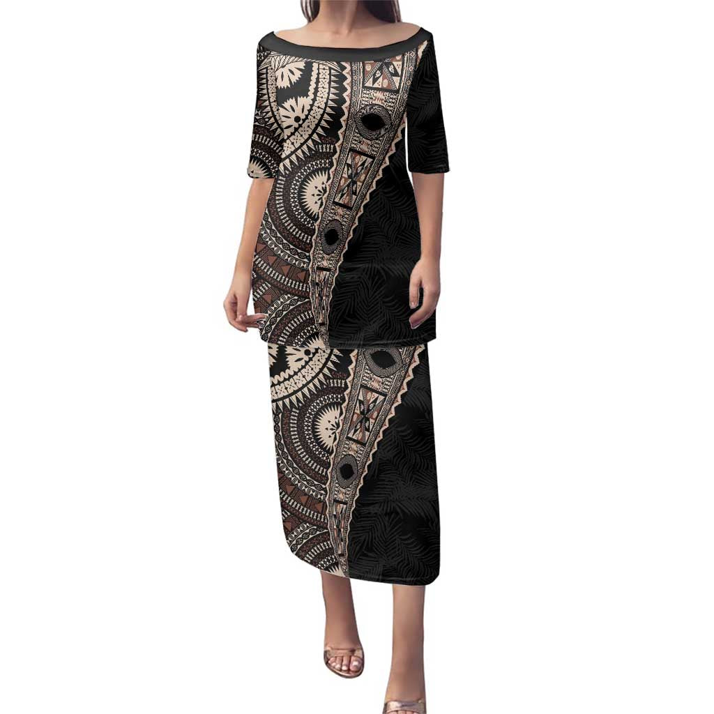 Fiji Traditional Masi Family Matching Puletasi and Hawaiian Shirt Tapa Art Palm Leaves Pattern