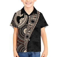 Fiji Traditional Masi Family Matching Short Sleeve Bodycon Dress and Hawaiian Shirt Tapa Art Palm Leaves Pattern