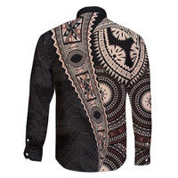 Fiji Traditional Masi Family Matching Tank Maxi Dress and Hawaiian Shirt Tapa Art Palm Leaves Pattern