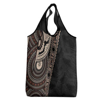 Fiji Traditional Masi Grocery Bag Tapa Art Palm Leaves Pattern