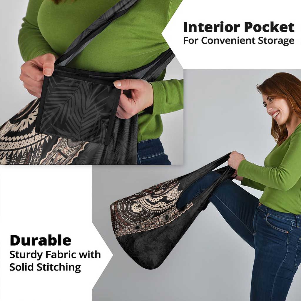 Fiji Traditional Masi Grocery Bag Tapa Art Palm Leaves Pattern