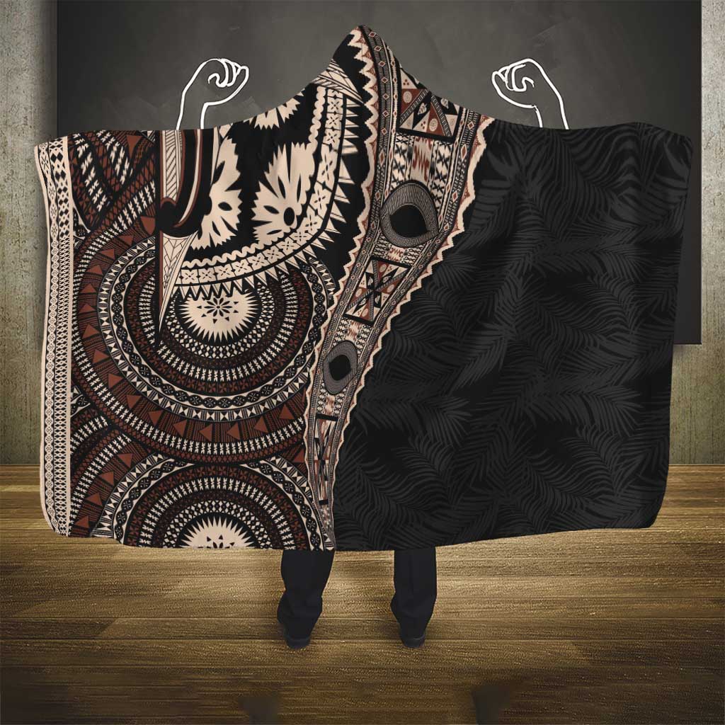 Fiji Traditional Masi Hooded Blanket Tapa Art Palm Leaves Pattern