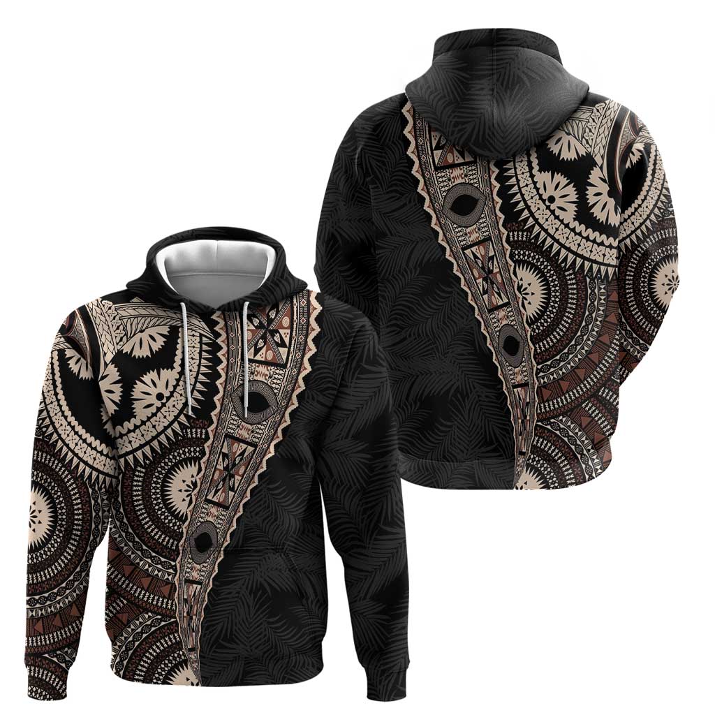 Fiji Traditional Masi Hoodie Tapa Art Palm Leaves Pattern