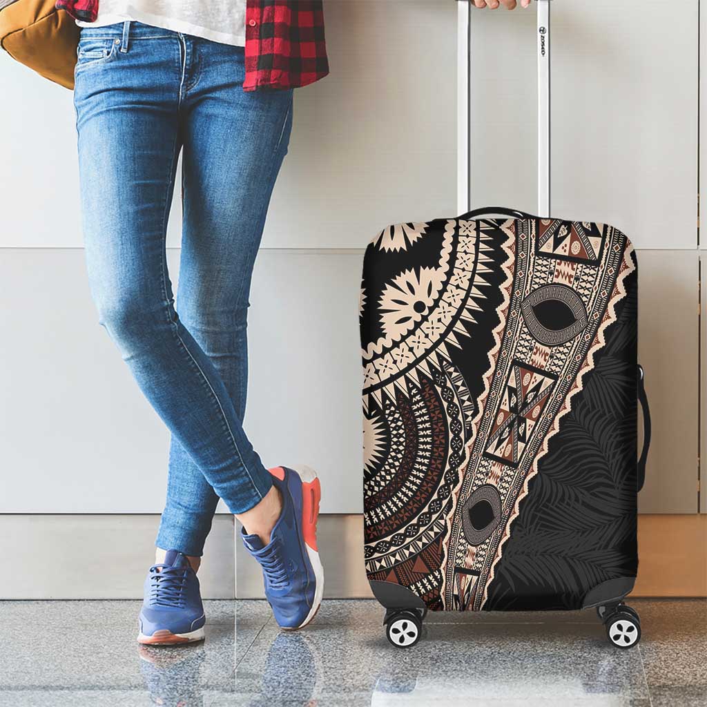 Fiji Traditional Masi Luggage Cover Tapa Art Palm Leaves Pattern