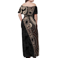 Fiji Traditional Masi Off Shoulder Maxi Dress Tapa Art Palm Leaves Pattern