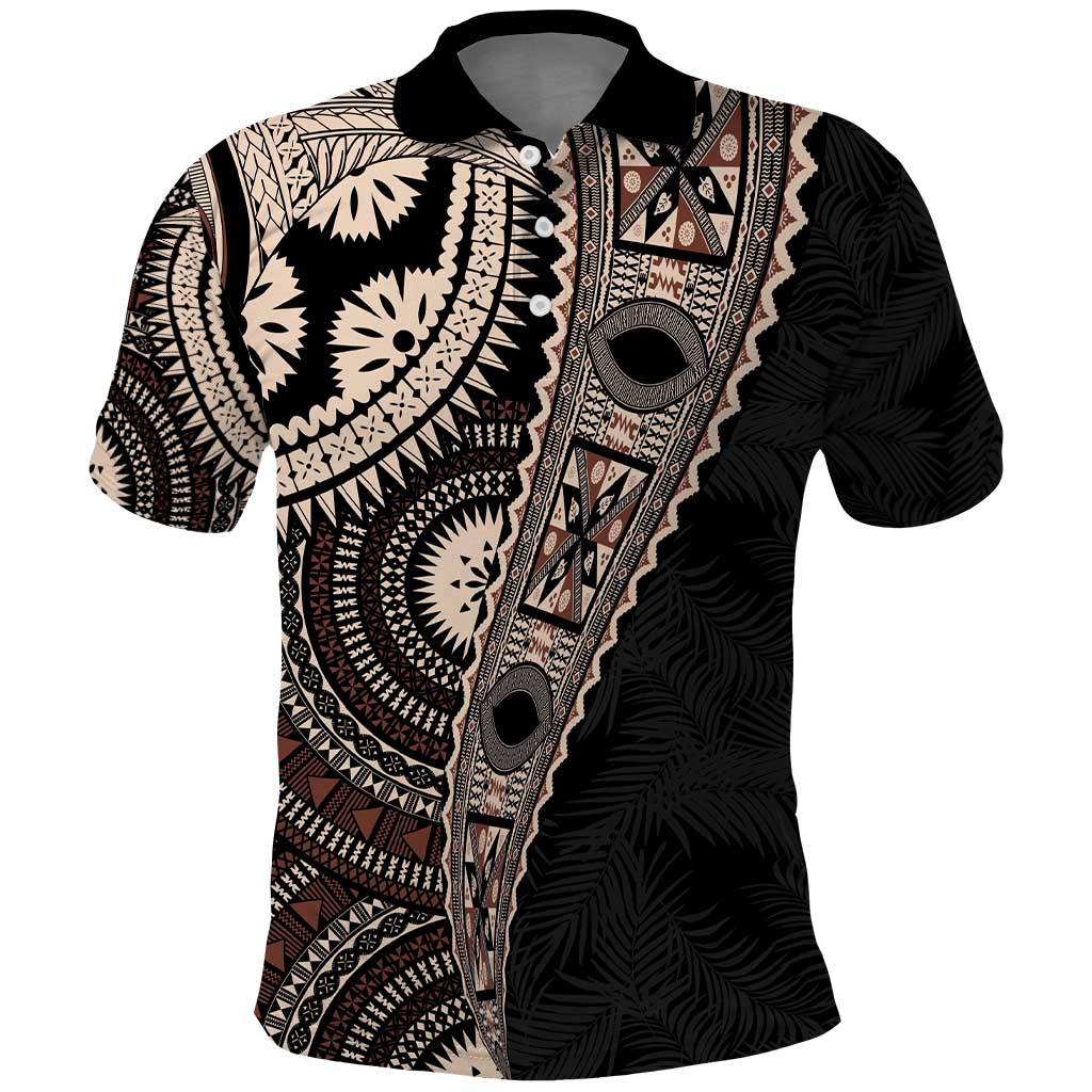 Fiji Traditional Masi Polo Shirt Tapa Art Palm Leaves Pattern