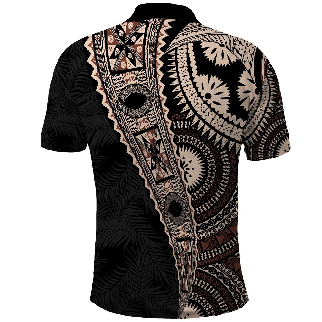 Fiji Traditional Masi Polo Shirt Tapa Art Palm Leaves Pattern