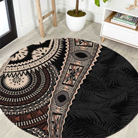 Fiji Traditional Masi Round Carpet Tapa Art Palm Leaves Pattern