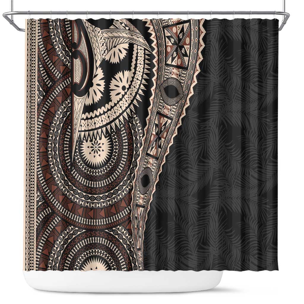 Fiji Traditional Masi Shower Curtain Tapa Art Palm Leaves Pattern