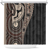 Fiji Traditional Masi Shower Curtain Tapa Art Palm Leaves Pattern