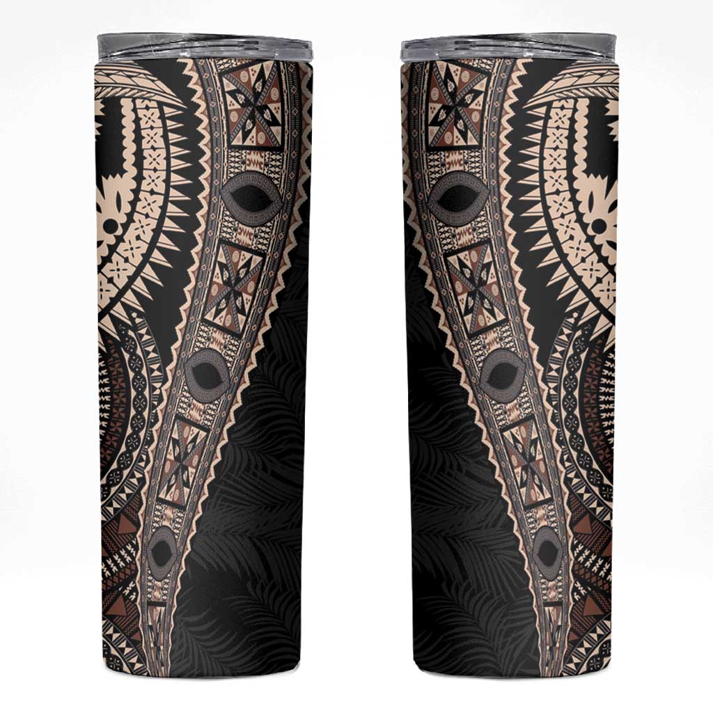Fiji Traditional Masi Skinny Tumbler Tapa Art Palm Leaves Pattern