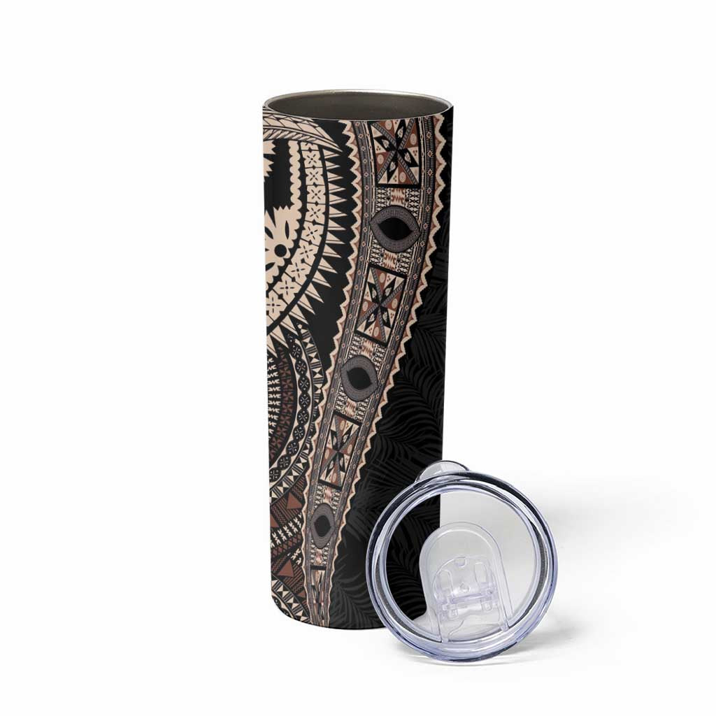 Fiji Traditional Masi Skinny Tumbler Tapa Art Palm Leaves Pattern