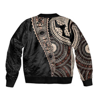 Fiji Traditional Masi Sleeve Zip Bomber Jacket Tapa Art Palm Leaves Pattern