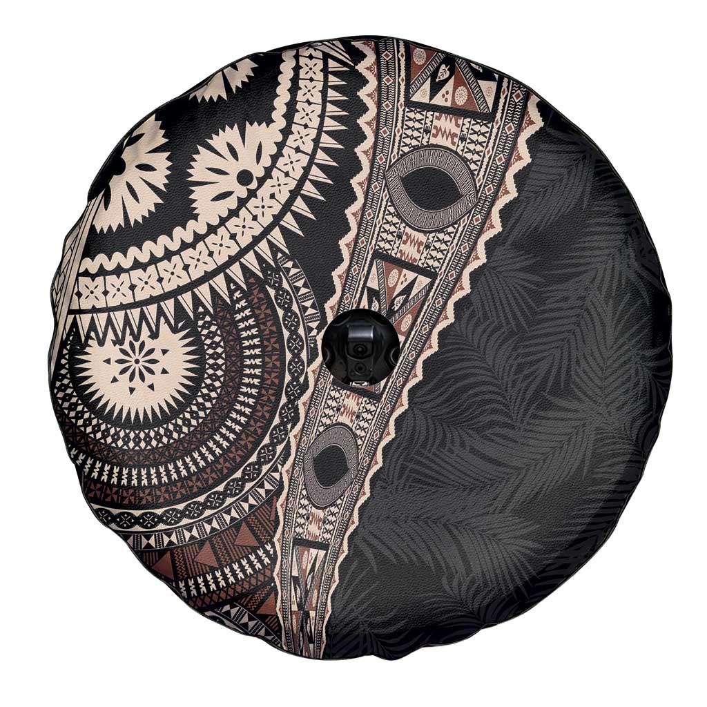 Fiji Traditional Masi Spare Tire Cover Tapa Art Palm Leaves Pattern
