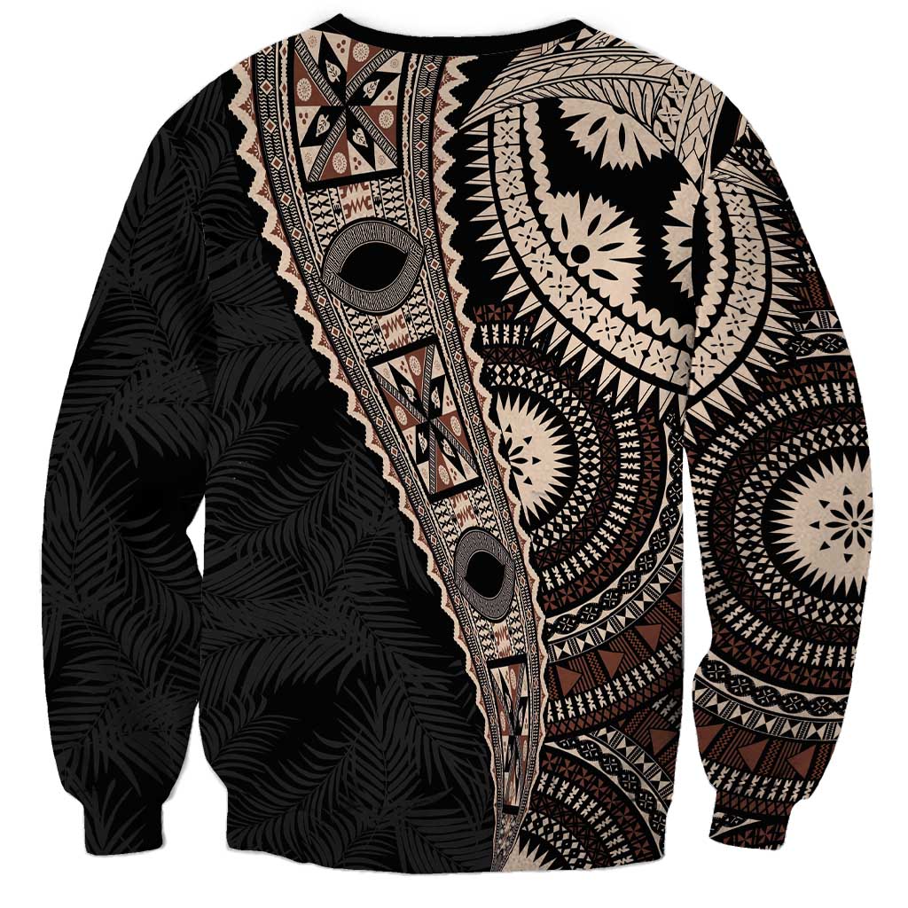 Fiji Traditional Masi Sweatshirt Tapa Art Palm Leaves Pattern