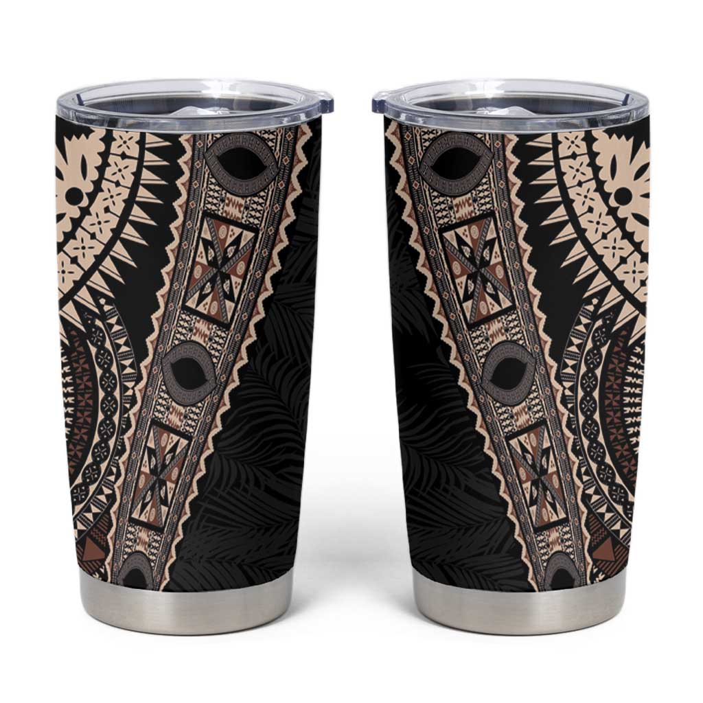 Fiji Traditional Masi Tumbler Cup Tapa Art Palm Leaves Pattern