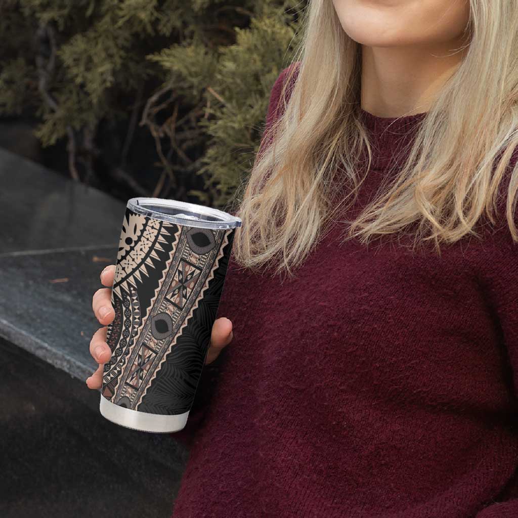 Fiji Traditional Masi Tumbler Cup Tapa Art Palm Leaves Pattern