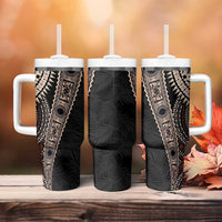 Fiji Traditional Masi Tumbler With Handle Tapa Art Palm Leaves Pattern