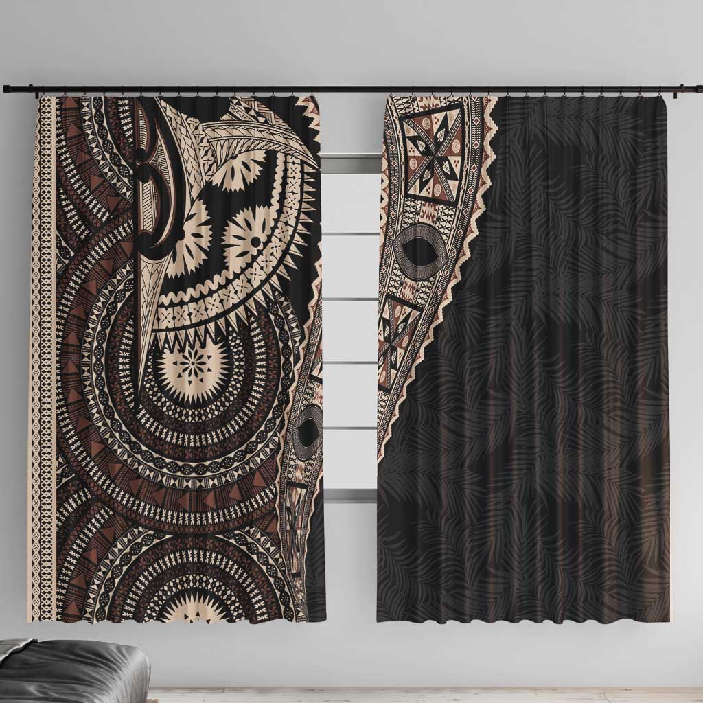 Fiji Traditional Masi Window Curtain Tapa Art Palm Leaves Pattern