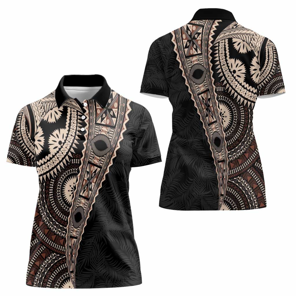 Fiji Traditional Masi Women Polo Shirt Tapa Art Palm Leaves Pattern