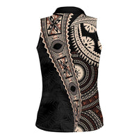 Fiji Traditional Masi Women Sleeveless Polo Shirt Tapa Art Palm Leaves Pattern